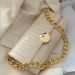 Cream gold chain handbag